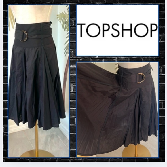 TOPSHOP, Luxury Cotton Twirl-Able,Kilt-Buckled,Full Skirt, EUC,Glorious,Size 14 - Picture 1 of 12